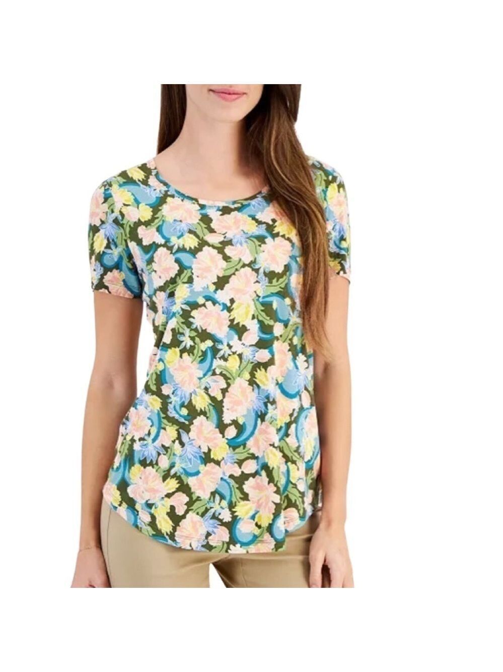 JM Collection Floral Printed Short Sleeve Scoop Neck Top NWT Size XXL